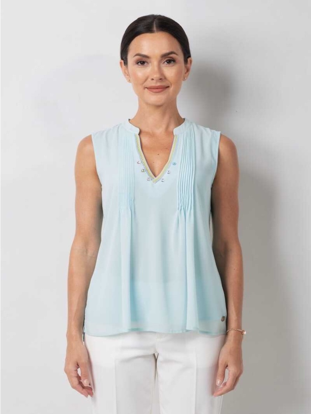 Sportalm Sleeveless Pintuck Shell Top - Light Blue